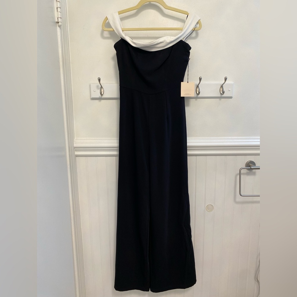 Superdown Black and White Off-Shoulder Jumpsuit